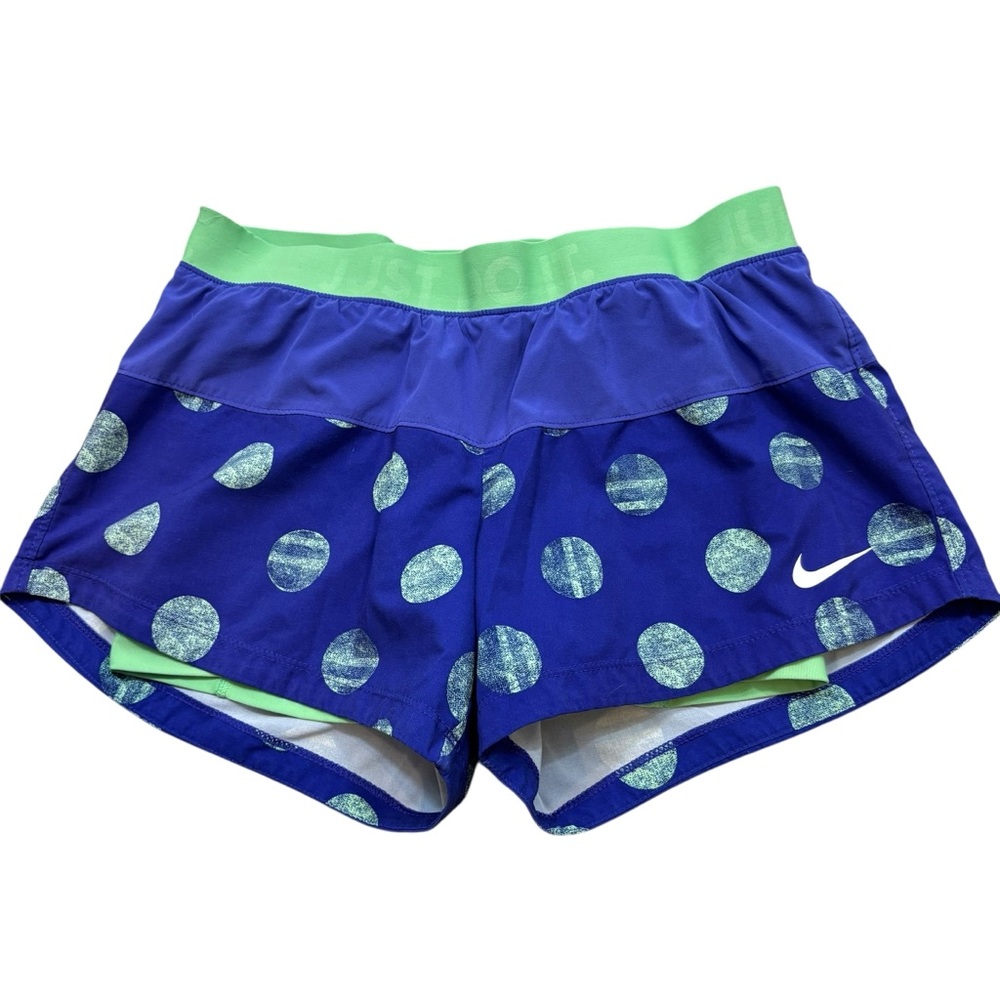 Ladies Nike Dri-Fit Blue and Green Lined Polka Dot Shorts Size Medium